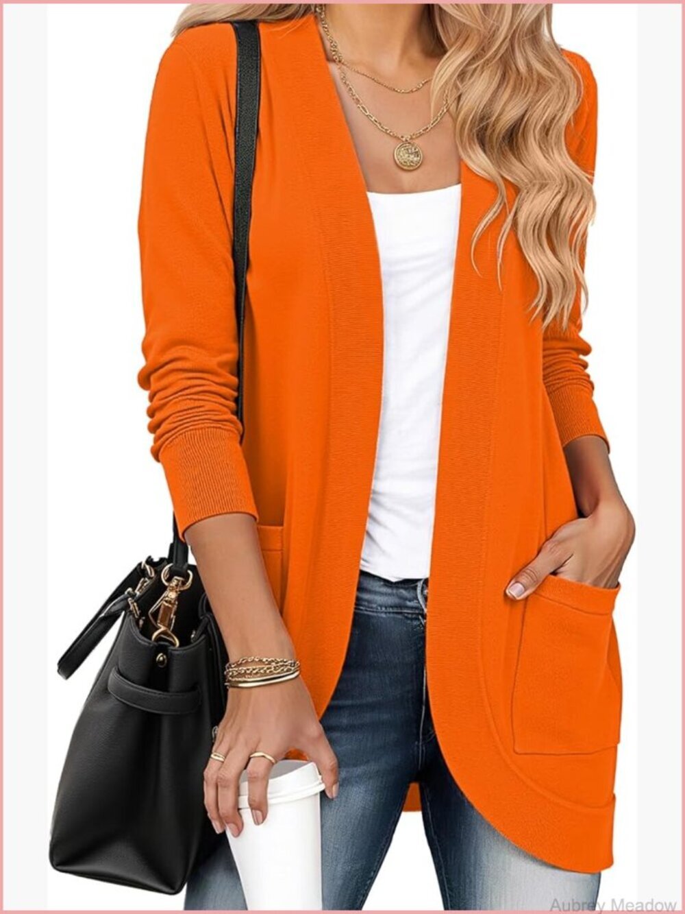 Long Sleeve Knit Open Front Cardigan Sweater with Pockets